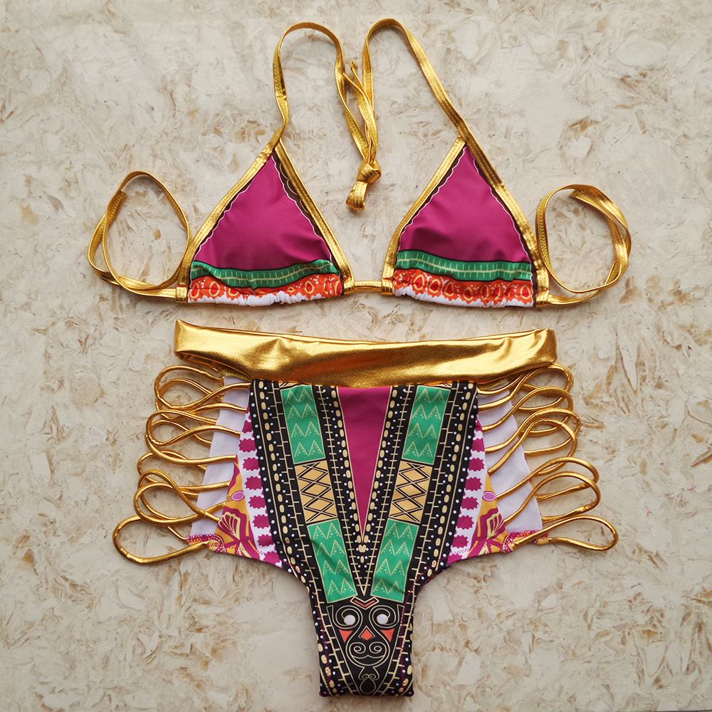Gold Pattern High Waist Bikini