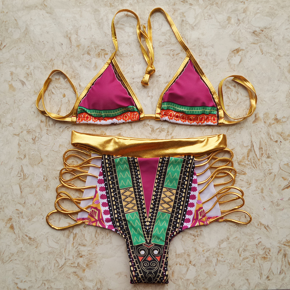 Gold Pattern High Waist Bikini – Lit Swimwear