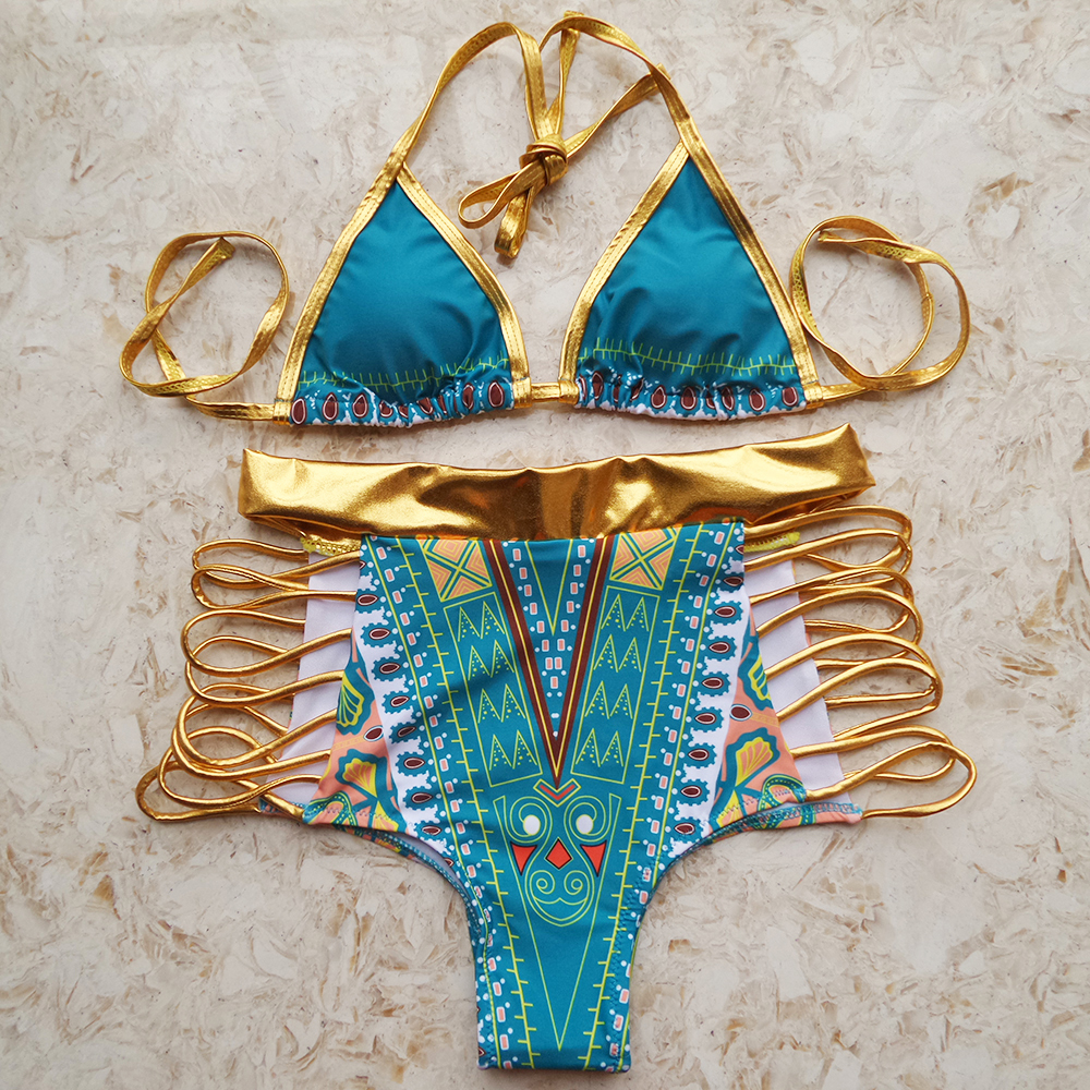 Gold Pattern High Waist Bikini – Lit Swimwear