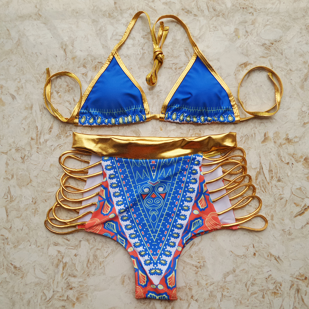 Gold Pattern High Waist Bikini